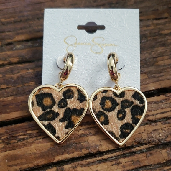 Jessica Simpson Jewelry - Jessica Simpson Leopard Print Heart Earrings with Gold Accents